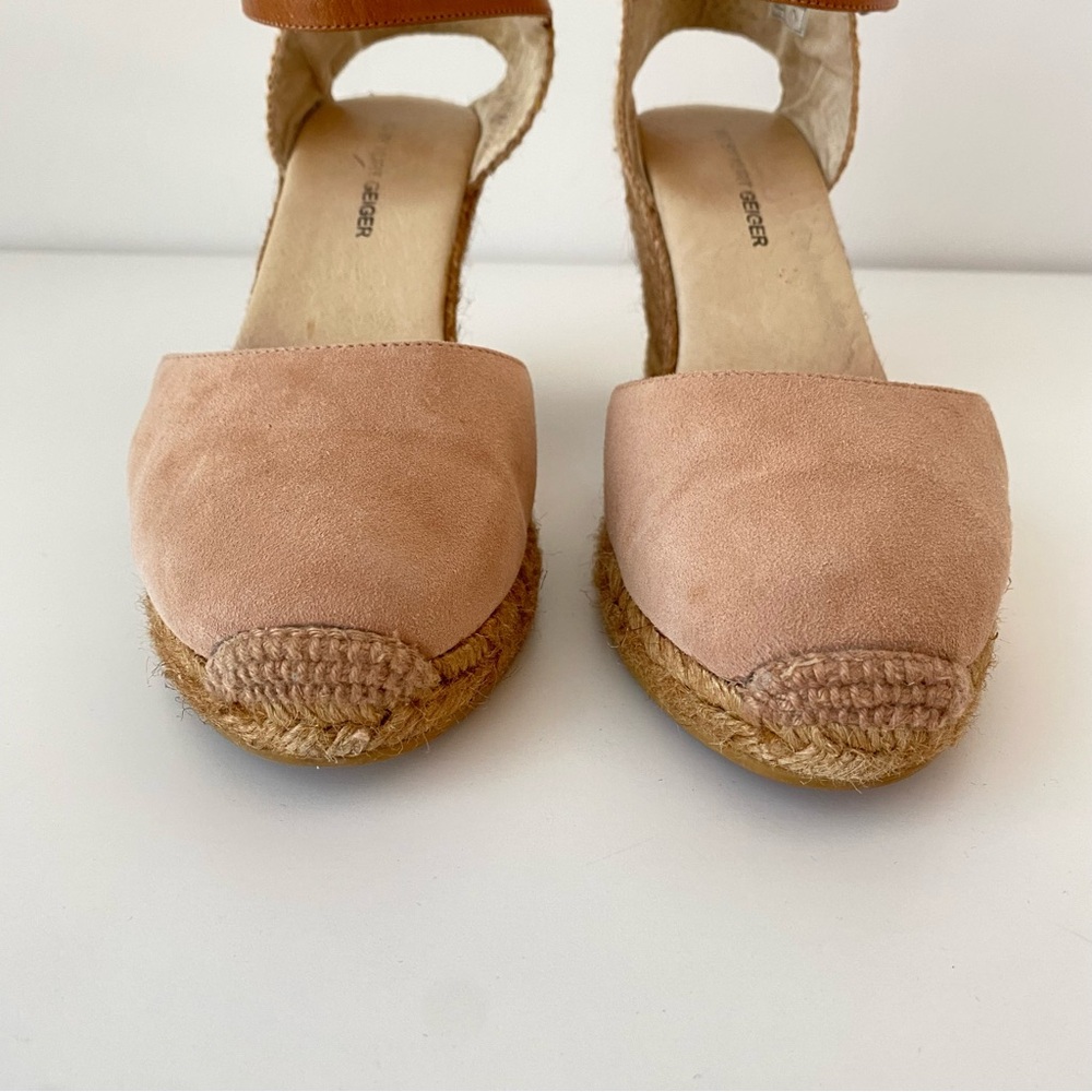 Kurt Geiger Wedge Heel Ankle Strap Dusty Pink Suede Espadrilles Size 38/7.5 GUC - Picture 9 of 13